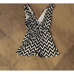 Black and Ivory Chevron Romper Size M